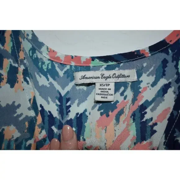 American Eagle Outfitters Short Sleeve Blue Print Dress SzXS - Picture 3 of 3